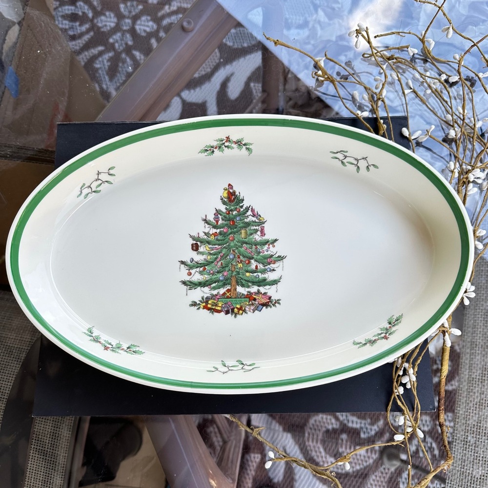 Spode CHRISTMAS TREE Large Oval Baker Roadting Dish Oven To Table 14.5 X 9 X 2"
